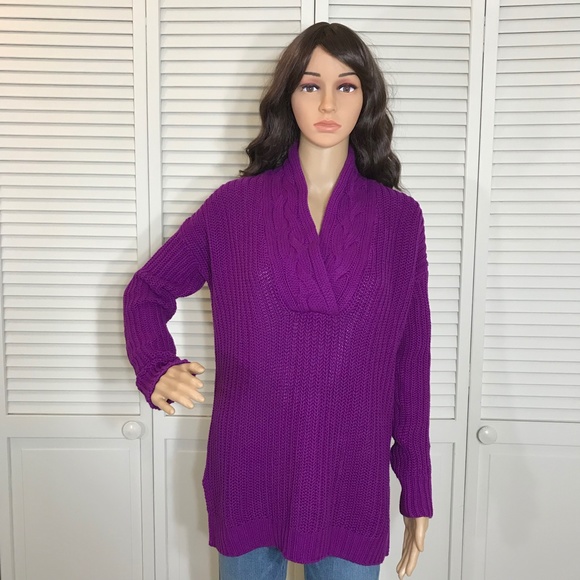 NWT Lauren by Ralph Lauren Bright Purple Cotton Sweater XS - Picture 2 of 14